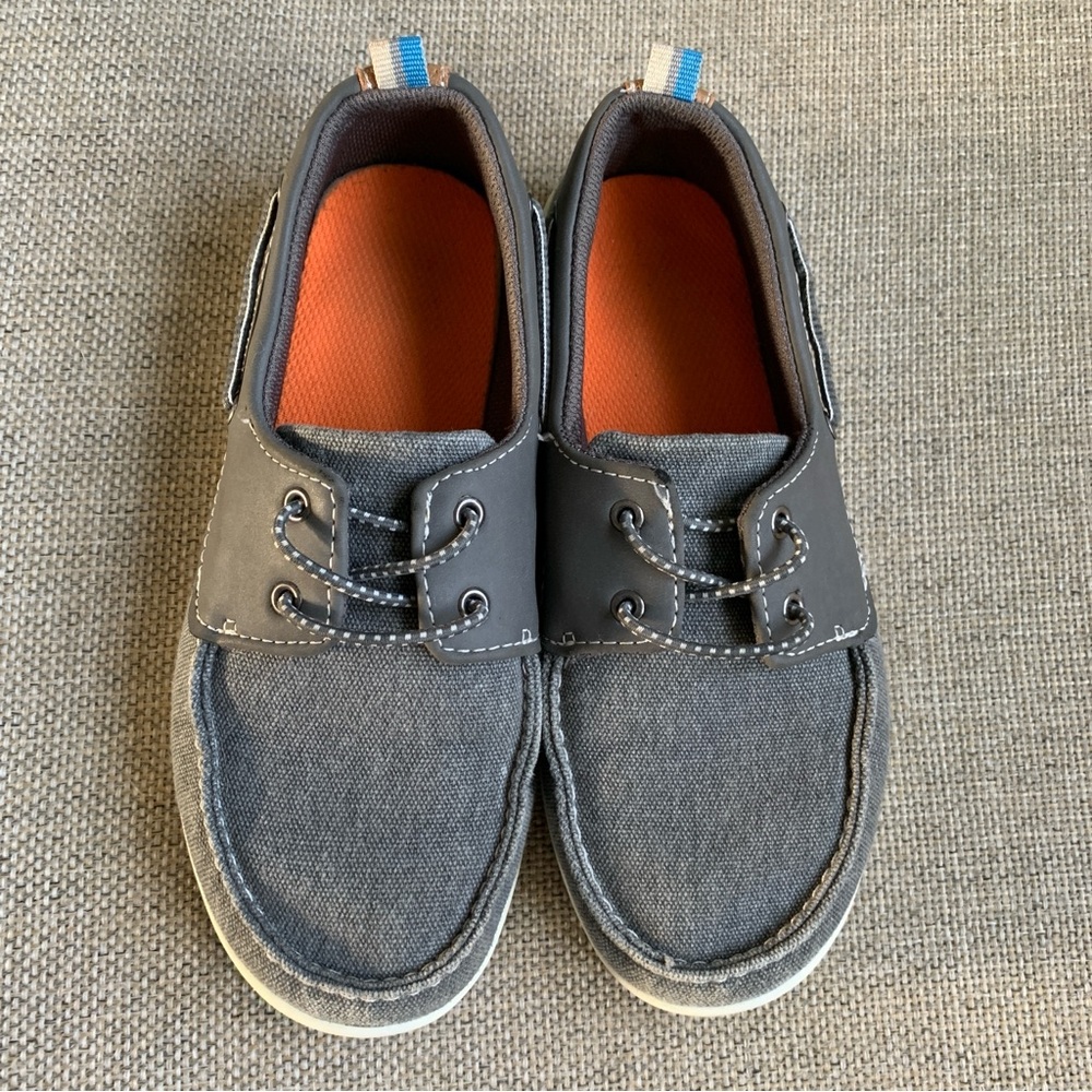Shoes Little Boy Size 3 Gray Canvas Slip On Dress Boat Shoe Prepy Sonoma - Picture 2 of 9